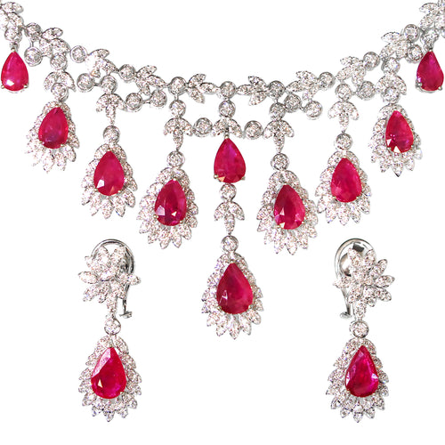 19 Carats Ruby Diamond Necklace Set