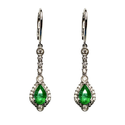 Emerald Diamond Dangling Earrings