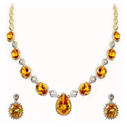 Citrine Diamond Necklace Earring Set