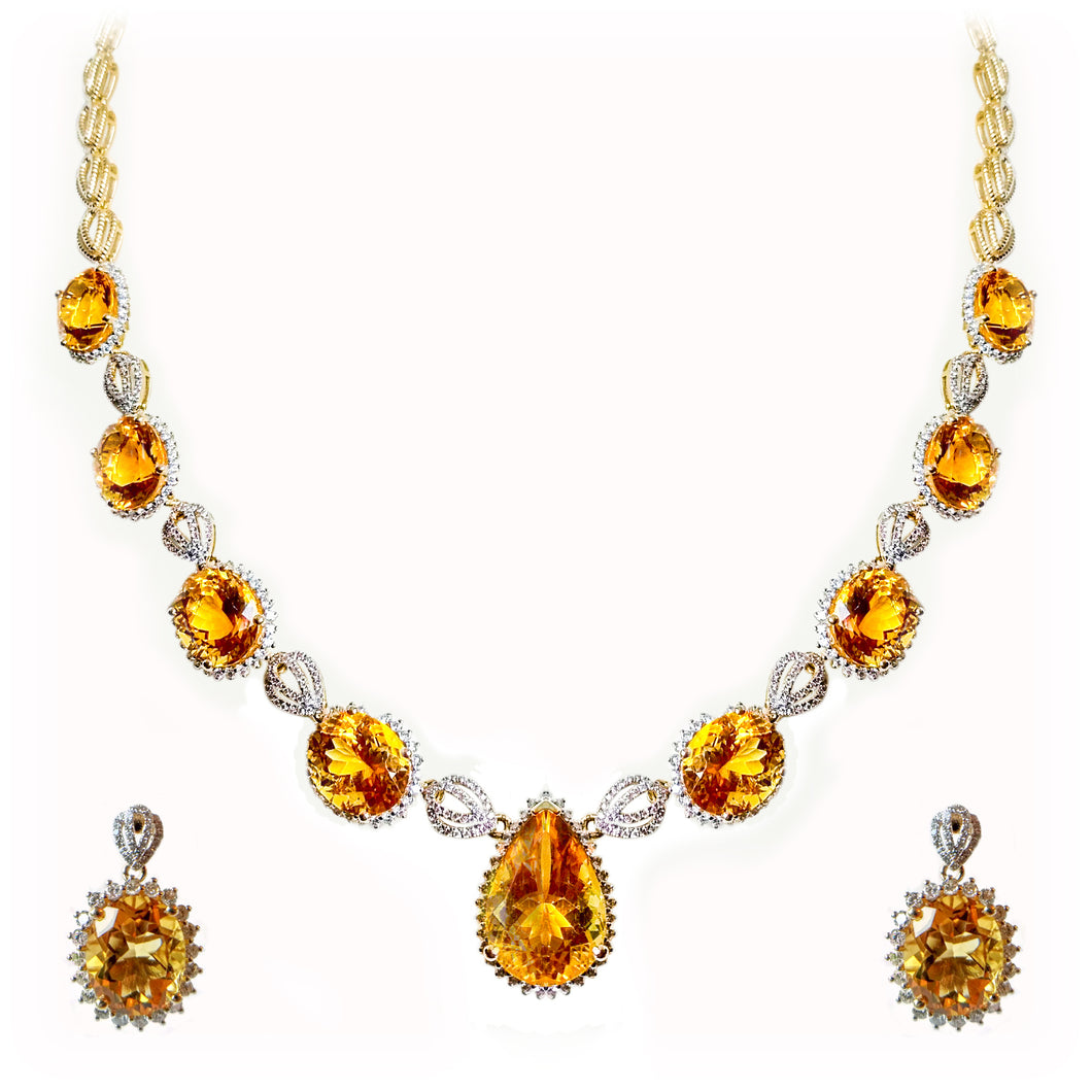 Citrine Diamond Necklace Earring Set