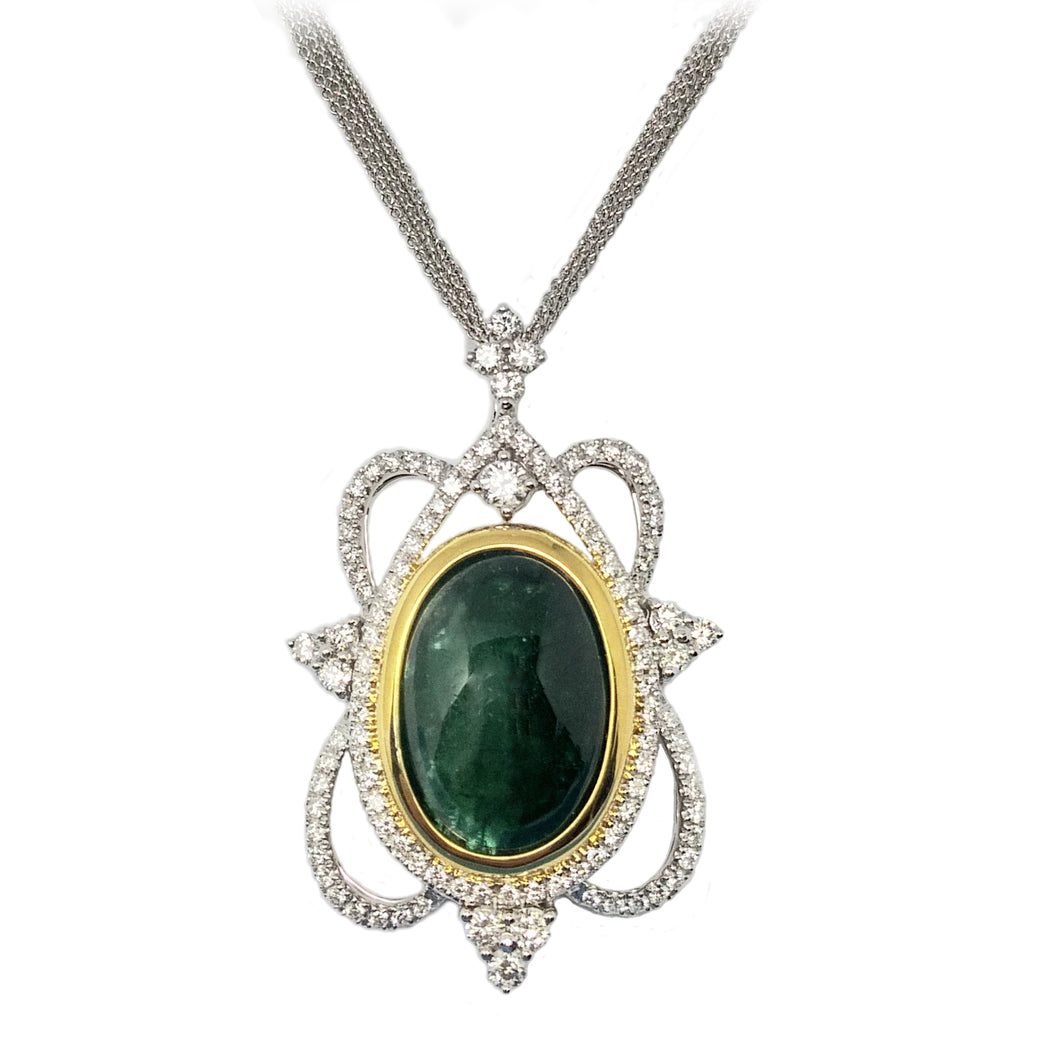 Cabochon Emerald Diamond Pendant