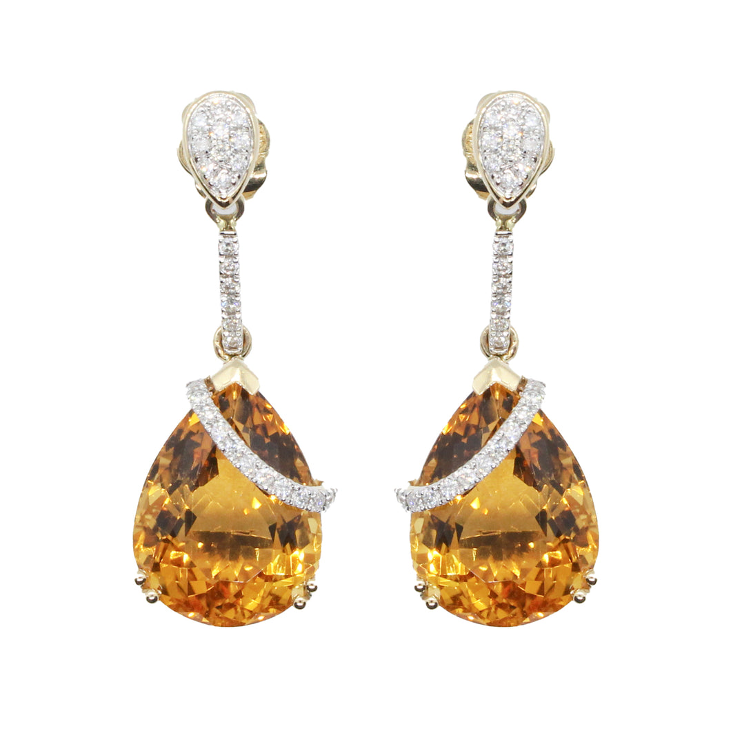 17.93 Carats Citrine Diamond Dangling Earrings