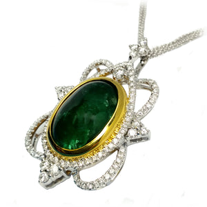Cabochon Emerald Diamond Pendant