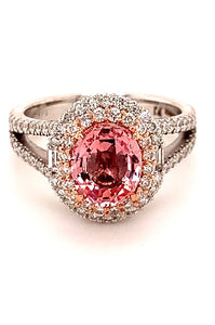 2 Carat No Heat Padparadscha Sapphire Diamond Ring
