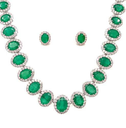 37.73 Carats Emerald Diamond Necklace Set