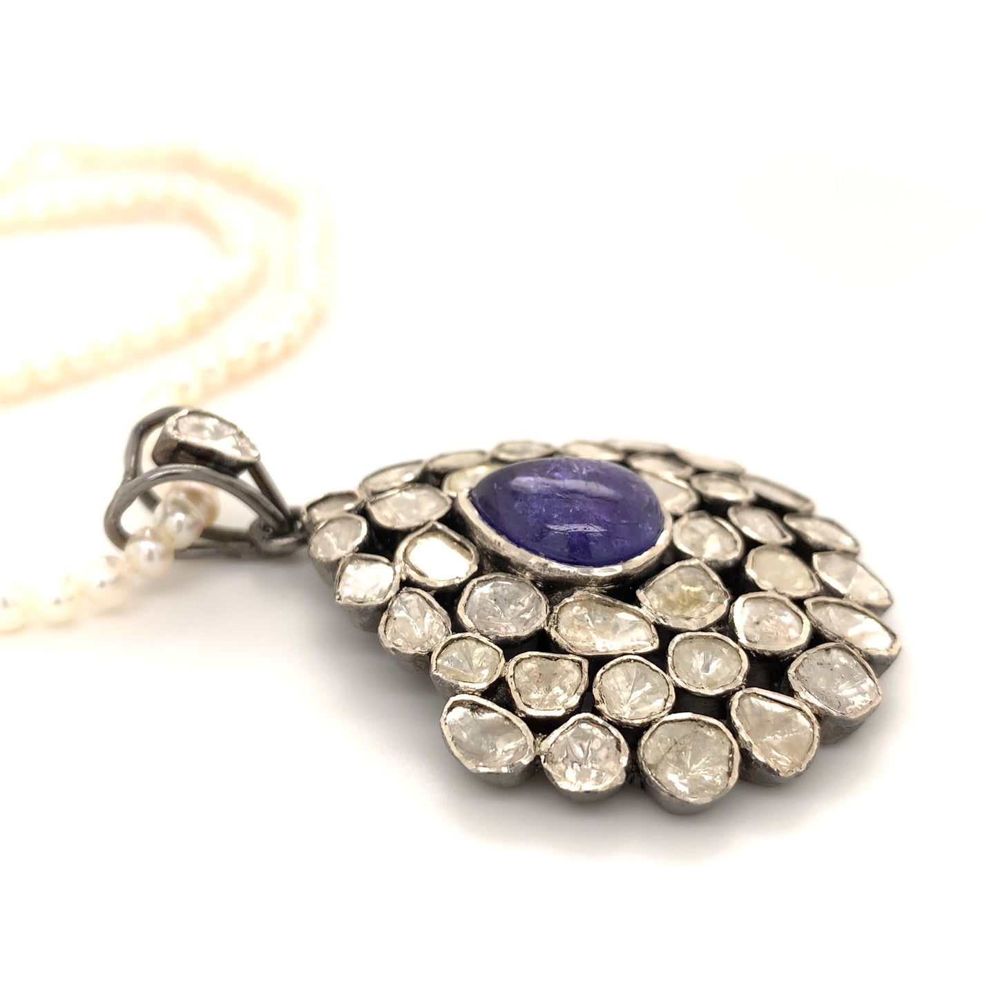 Tanzanite-Fancy Cut Diamond Mughal Pendant