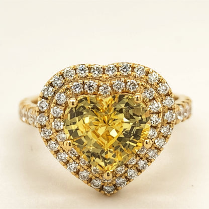 3.19 Carats Unheated Yellow Sapphire Ring - GIA