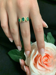 Emerald Diamond Trinity Ring