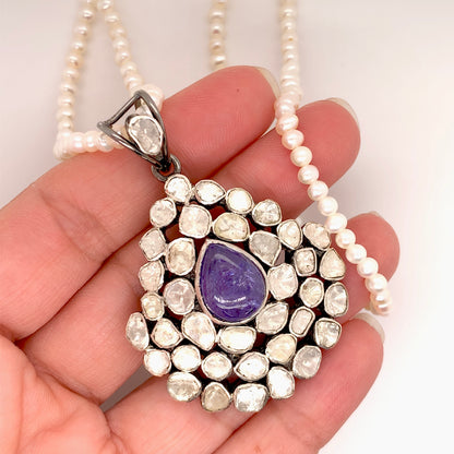 Tanzanite-Fancy Cut Diamond Mughal Pendant