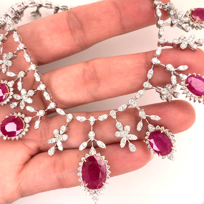 19.32 Carat Ruby Diamond Necklace Set