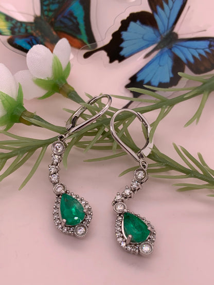 Emerald Diamond Dangling Earrings