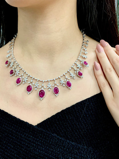 19.32 Carat Ruby Diamond Necklace Set