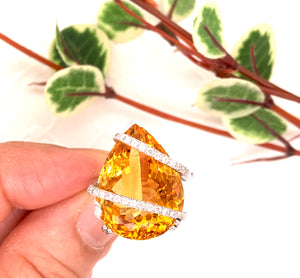 18.04 Carats Citrine Diamond Cocktail Ring