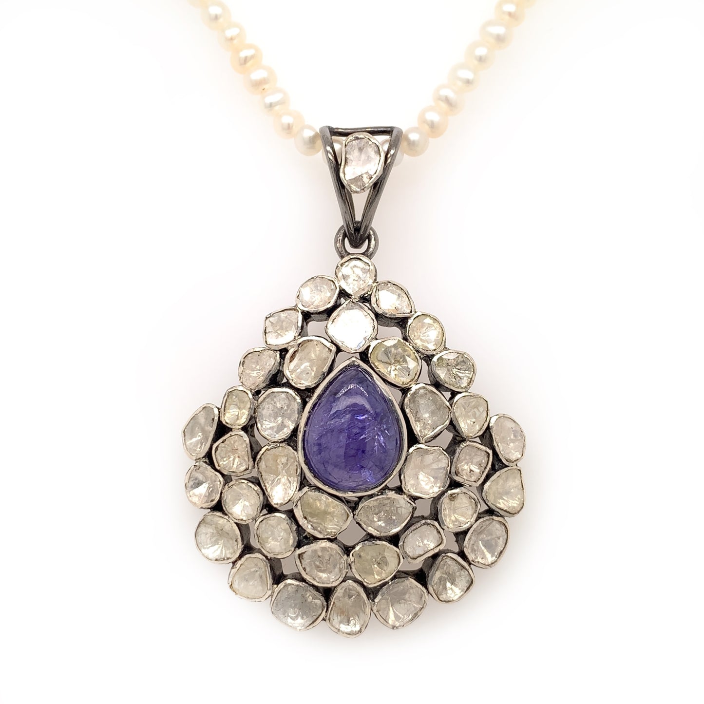 Tanzanite-Fancy Cut Diamond Mughal Pendant