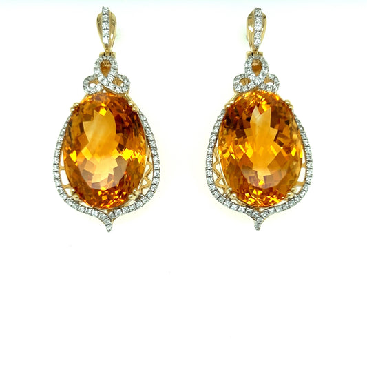 33.25 Carat Citrine Diamond Earrings